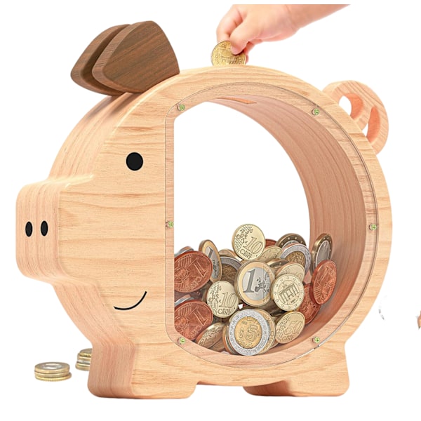 Summidate Träspargris för Barn Stor Pengabox för Pojkar Flickor, Söt Okrossbar Träpengabox, Kreativ Sparbössa
