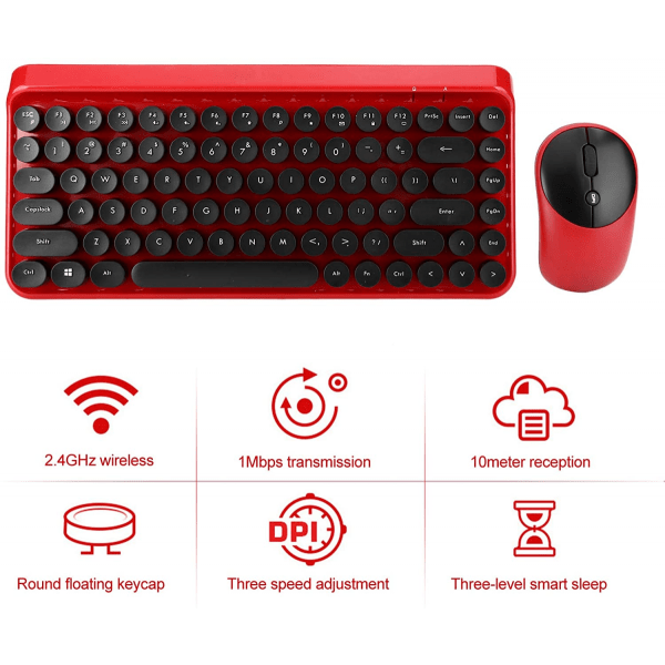 SHUJIK Evrensel Kablosuz Keboard Fare Seti Punk Tarzı Oyun Mouse Klavyesi Bilgisayar Dizüstü Bilgisayar için (kırmızı)