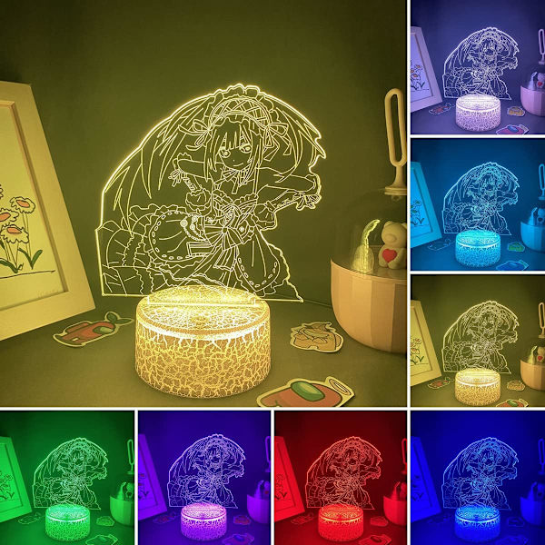 Anime Date A Live Figur Tokisaki Kurumi 3D Hologram Lampe USB Nattelys LED Illusionslampe Fjernkontroll+Berøringsbordlampe Hjemmedekor Kawai-Lava Base