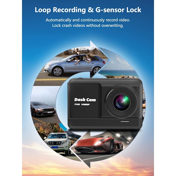Dash Cam for og bag, Mini Dash Cam 1080P Full HD med 32 GB SD-kort, 2,45 tommer IPS-skærm, 2 monteringsmuligheder, nattesyn, WDR, ulykkeslås, Loo