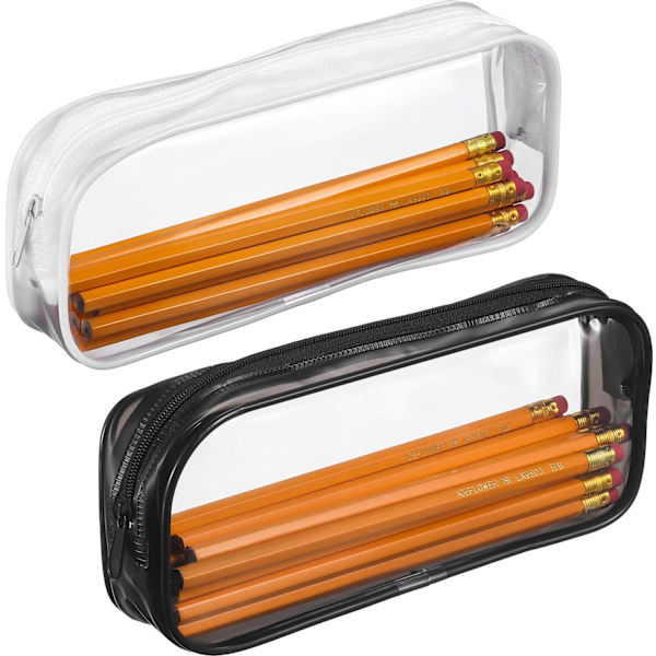 WJSM4 stk. gennemsigtig PVC lynlås penne- og blyantsetui, stort penalhus, makeup-pung (sort og hvid) Black  White