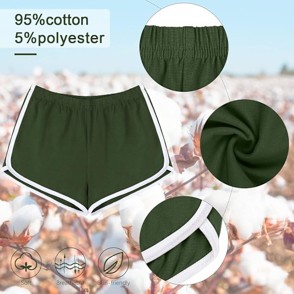2-pack bomullssportsshorts yoga dansshortbyxor sommar träningsbyxor, svart, armégrön (XL)