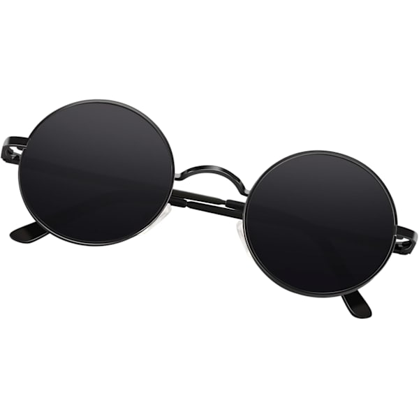 Runde solbriller til mænd og kvinder, retro 70'er polariserede hippie Lennon cirkel UV400 solbriller til mænd Black Frame Grey