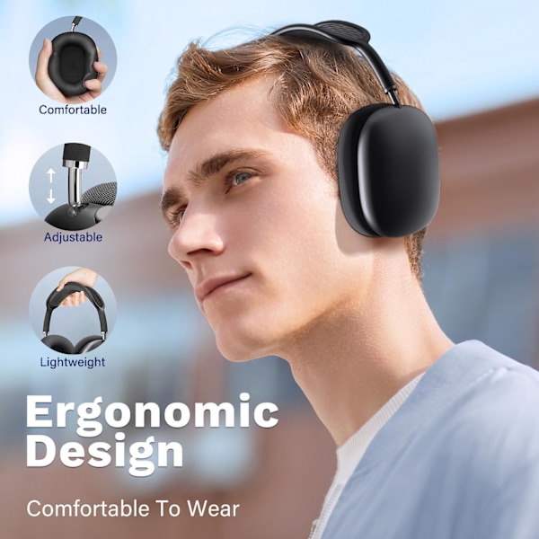Trådløse hodetelefoner over øret Bluetooth justerbare hodetelefoner 42 timers lyttetid Volumkontroll, passer til spill/løping/sportshodetelefoner Space Gray