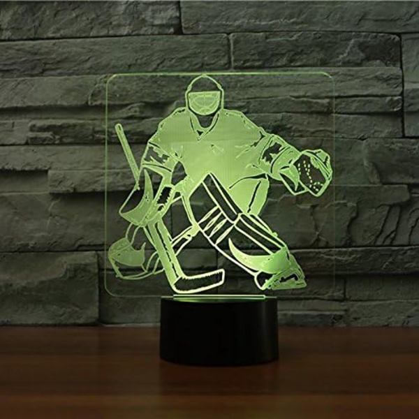 3D Ishockey Målvakt Nattlys Berøringsbord Skrivebord Optisk Illusjon Lamper 7 Farge Skiftende Lys Hjemmedekorasjon Jul Bursdagsgave