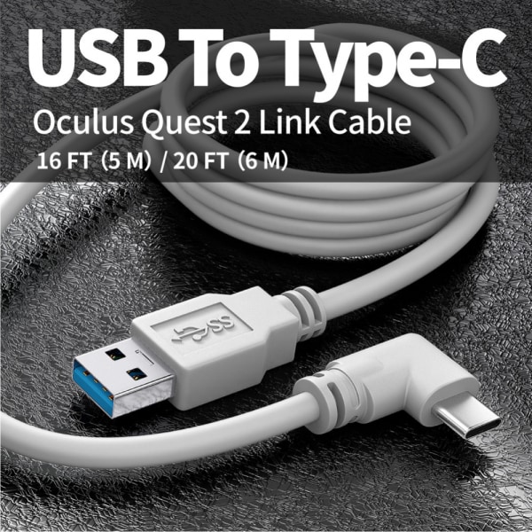 2-i-1 Quest (Oculus) Link Virtual Reality Headset-kabel för Quest 2 och Quest - 16FT (5M) - PC VR
