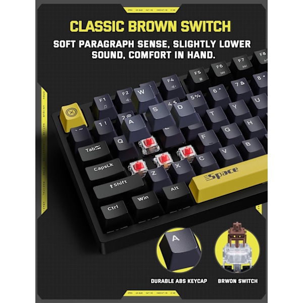 80% Mekaniskt Speltangentbord, 98 Tangenter Kompakt, Mjuk Taktil Brun Switch, Regnbågs-LED Bakgrundsbelyst Tangentbord, Trådbundet Datortangentbord