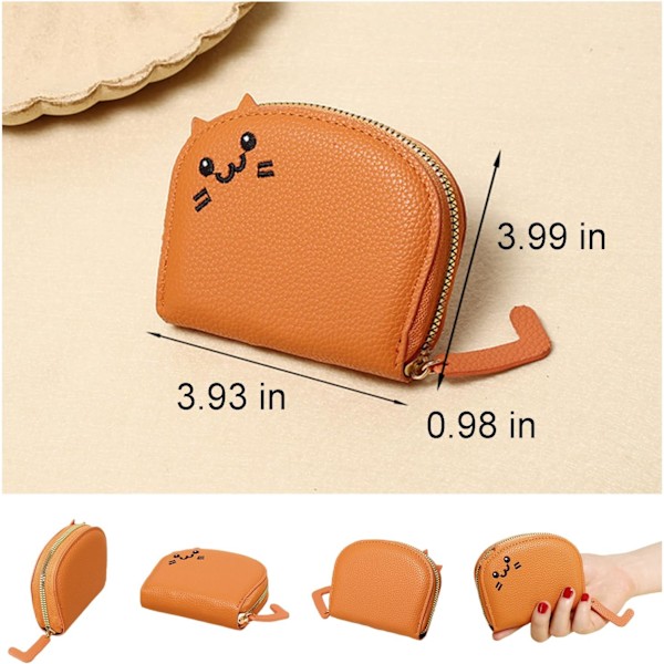 Kawaii Plånbok, Kawaii Söt Katt Kortfodral, Liten Tunn Söt Konstläder Mini Myntplånbok Kortväska (Orange, 3.93x3.54x0.98 TUM)