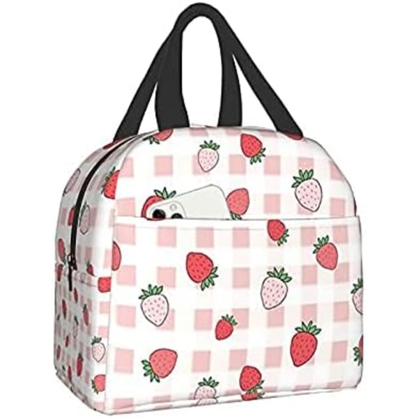 Unisex Flot Pink Jordbær Frokostpose, Holdbar Oxford Klud med Aluminiumfolie Isolering, Vandtæt og Genanvendelig, Ideel til Arbejde, Rejser, Picnic Pretty Pink Strawberry One Size