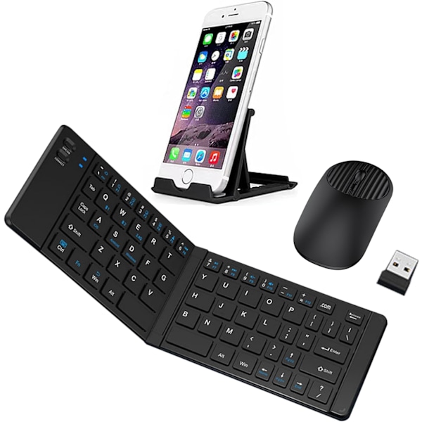 Taitettava Näppäimistö ja Hiiri -yhdistelmä, Bluetooth Kannettava Näppäimistö, Latautuva Kannettava Matkustus iOS Android Windows Mac OS:lle, Tukee 3 Laitetta