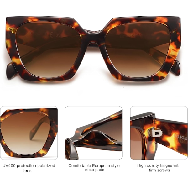 Store Trendy Polariseret Solbriller Dame Oversized Cateye Solbriller Lentes De Sol Para Mujer SJ2205 Brown Tortoise Brown