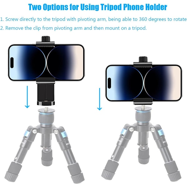 Mobiltelefonstativfäste, smartphone-stativ mobiltelefonhållare monteringsadapterklämma, digital kamerahållare selfie-objektiv monopod justerbar ring Black