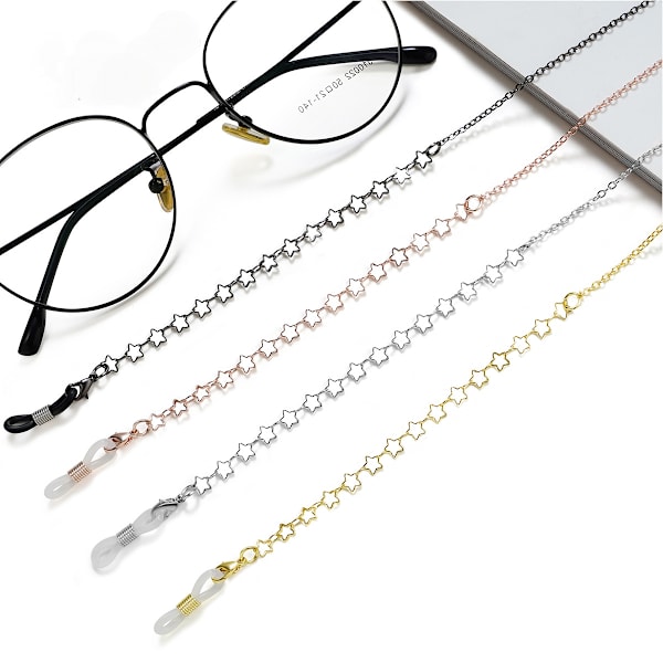 4 st fashionabla enkla glasögonband stjärna legering halkfri rem rep glasögonkedja dekoration, glasögonband, glasögonkedja