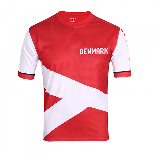 Sports Danmark Fodbold T-shirt - Jersey Style Kortærmet Atletisk Landshold National Fodboldhold Grafisk Aktiv T-shirt Top, S