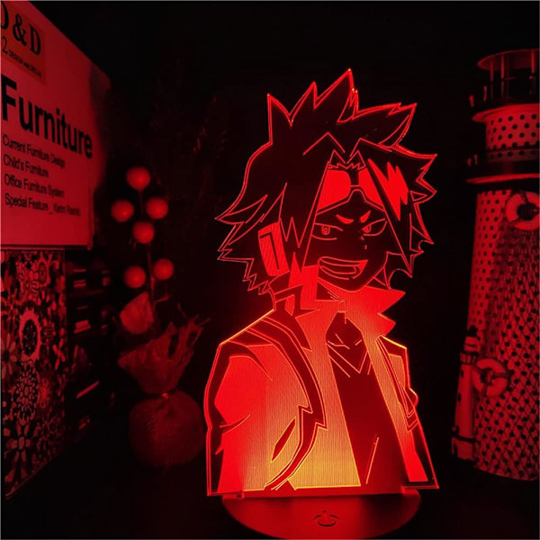 Anime My Hero Academia Kaminari Denki Tegneserie 3D Illusions nattlys, LED bordlampe, berørings-/fjernkontroll USB/batteridrevet belysning soverom H