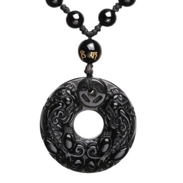 Obsidian Donut Peace Buckle PIXIU Amulett Halsbandshänge med pärlkedja för män män