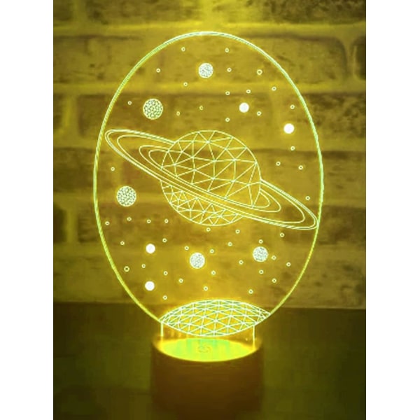 3D Solsystem Natlampe Illusion 7 Farveskiftende Berøringskontakt Bordskrive Dekorationslamper Gave med Akryl Flad ABS Base USB Kabel Legetøj