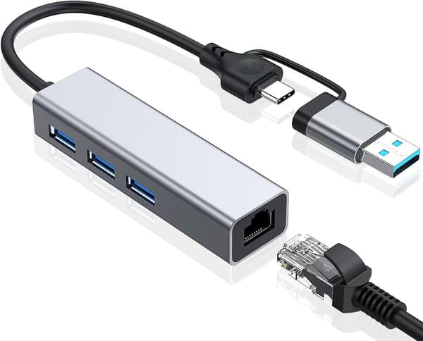 USB til Ethernet-adapter, VIENON USB 3.0 Hub med 1 Gigabit RJ45 Ethernet-port Netværks-USB-netværksadapter med USB C-adapter til bærbar computer