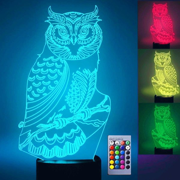 3D Uggla Örn Nattlampa Bordsskiva Optisk Illusion Lampor 16 Färgväxlande Ljus LED Bordlampa Jul Hem Kärlek Födelsedag Barn Barn Dekoration Present