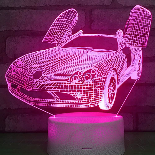 3D Sportsvogn Natlampe Bordsklampe Optisk Illusion Lamper 7 Farveskiftende Lys LED Bordlampe Julegave Hjem Kærlighed Fødselsdag Børnegave
