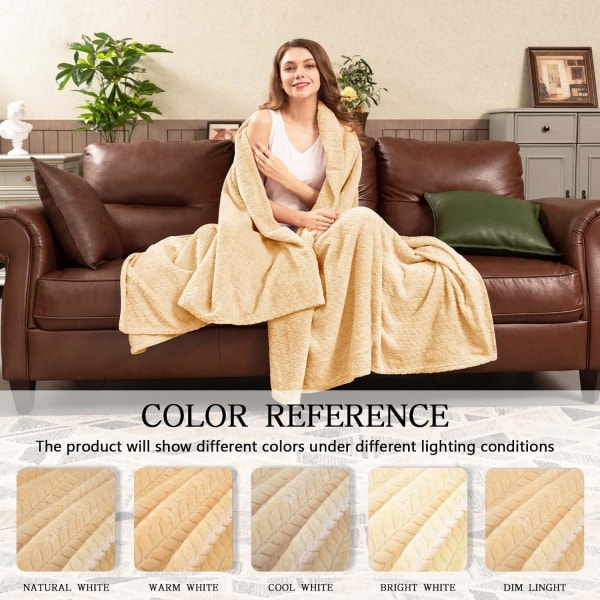 Fleece tæppe til sofa, blødt flanel tæppe, letvægts fuzzy tæpper til sofa seng kontor cream 150*200 CM