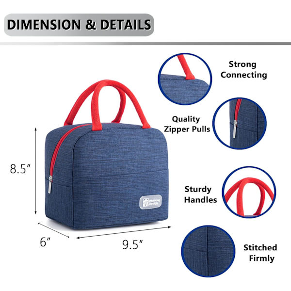 Isoleret frokostposer til kvinder og mænd, genanvendelige frokostbokse, vandtæt tote taske til arbejde, kontor, picnic, udendørs (mørkeblå) Navy Blue