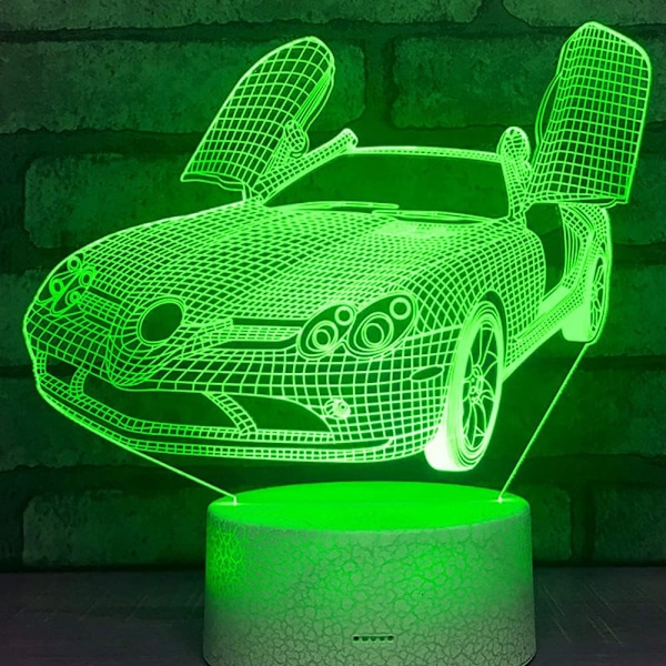3D Sportsvogn Natlampe Bordsklampe Optisk Illusion Lamper 7 Farveskiftende Lys LED Bordlampe Julegave Hjem Kærlighed Fødselsdag Børnegave
