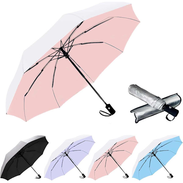 Vindafvisende rejse kompakt paraply-automatiske paraplyer til regn-kompakt folde paraply, rejse paraply kompakt, små bærbare vindafvisende paraplyer Silver/Pink 42 Inch-1 Pack