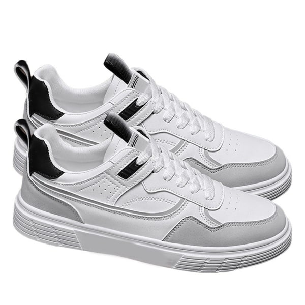 Män Casual Syntetläder Sport Platta Skor Andas Spring Sneakers för utomhusbruk 8866 White Grey 42