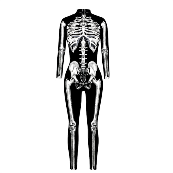 JUSTUP Naisten Halloween-juhla-asu Kallokuvioinen pitkähihainen haalariasu (Valkoinen kallo, koko M)