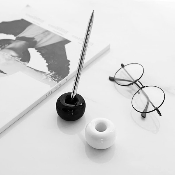 Mini Keramisk Tandbørsteholder Stativ til Badeværelse Forfængelighed Bordplade, Håndlavet Par Tandbørste Hovedholder, Barbermaskineholder og Kontor Penneholder, B Black white