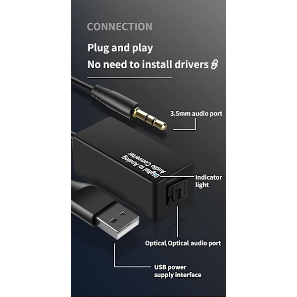 Digital lyd analog optisk kabel 3,5 mm til RCA USB-konverter Hdmi-adapter Aux Coax-boks Video USB Spdif Slink Dac til digital Dac Tv