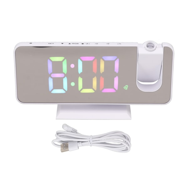 Digital spegelklocka med stor display RGB färgglad gradient projektionsväckarklocka för hem sovrum vit