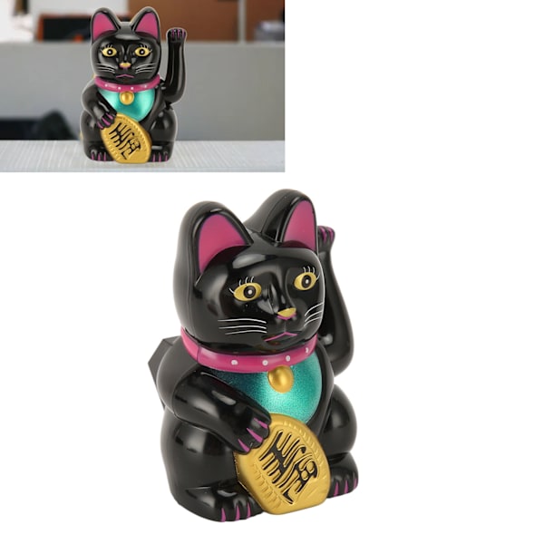 4 tuuman aurinkoinen onnenkissa heiluttavalla kädellä, aurinkovoimalla toimiva Feng Shui -onnenkissa, onnenkutsuva heiluttava vaurauskissa, kodin sisustus MLY23056 5 Black