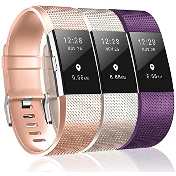 3-pack band kompatibel med Fitbit Charge 2, klassiska och specialutgåva ersättningsband för Fitbit Charge 2, kvinnor män（ Rose Golden/Champine/purpl