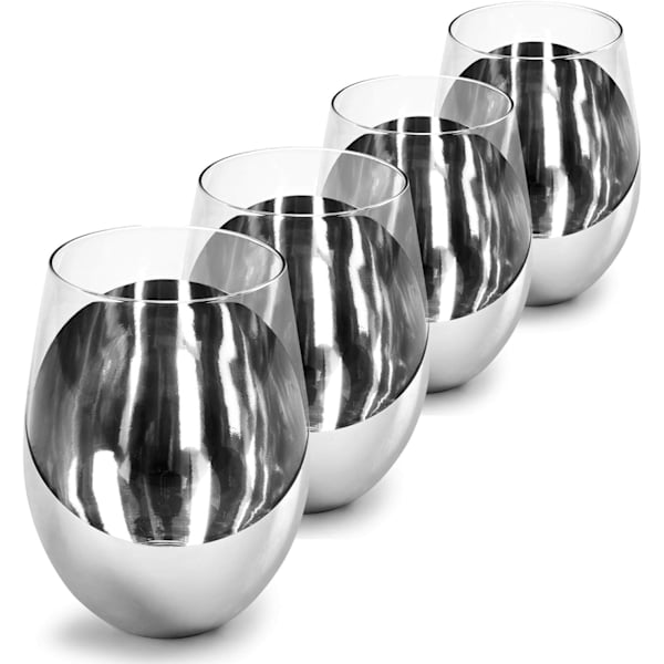 MyGift Modern Accent Stemless Vinglas Set, Rödvinsglas Set om 4 Silver