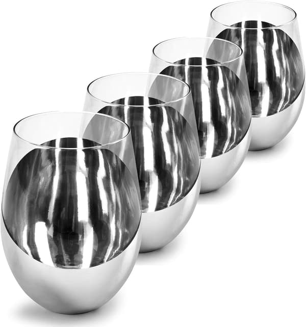 MyGift Moderne Accent Stemless Vinglasssett, Rødvinglasssett med 4 Silver