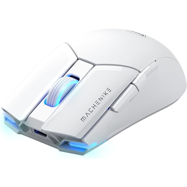 Trådløs Gaming Mus, 26.000 DPI, PAW3395 Sensor, RGB Baggrundsbelysning, Ergonomisk Design, 6 Programmerbare Knapper, Lang Batterilevetid, Ultralet White M7 Pro