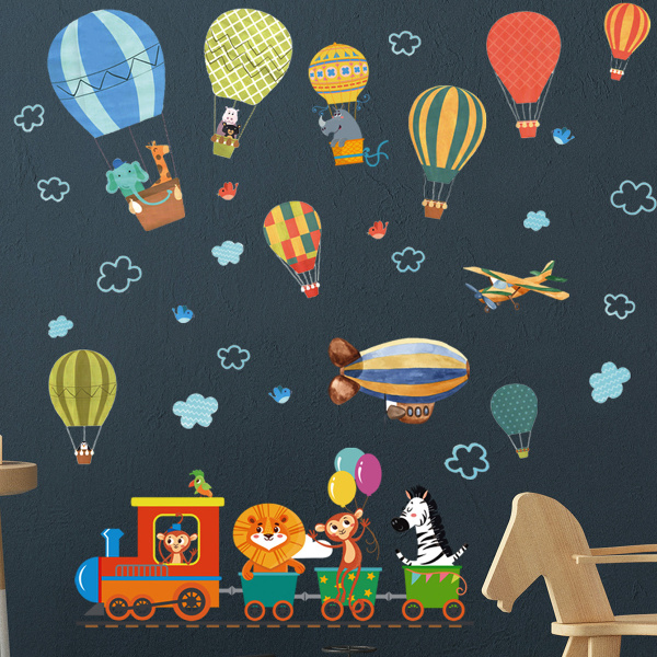 Djurtåg och luftballonger Barndekaler Peel and Stick Avtagbara för barnkammare Sovrum Vardagsrum Konstmålningar dekorationer