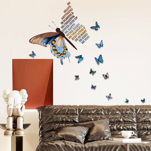 Väggdekaler för 3D-fjärilar, Väggdekaler för fjäril med konstord, avtagbara väggmålningar för DIY-konst