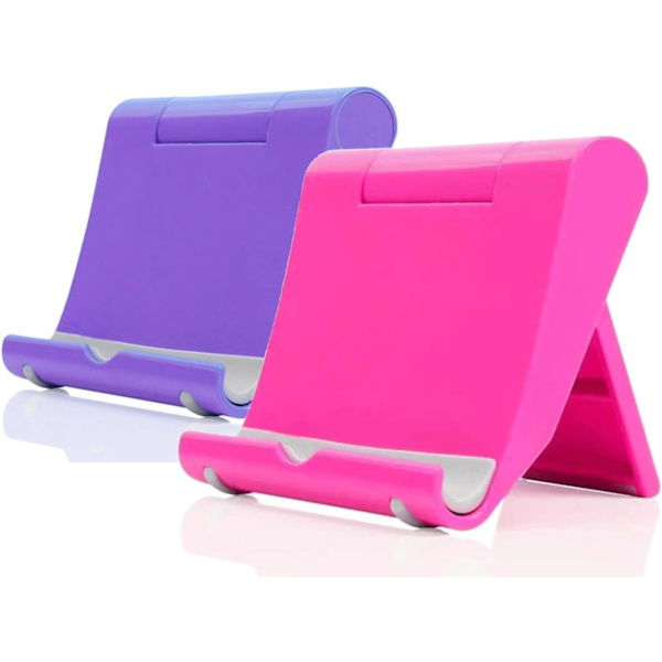 Mobiltelefonholder til skrivebord 2-pak Mobiltelefonholdere Desktop Tablet Stand, Foldbar telefonholder Universal justerbar Tablet Stand til skrivebord Pink+Purple