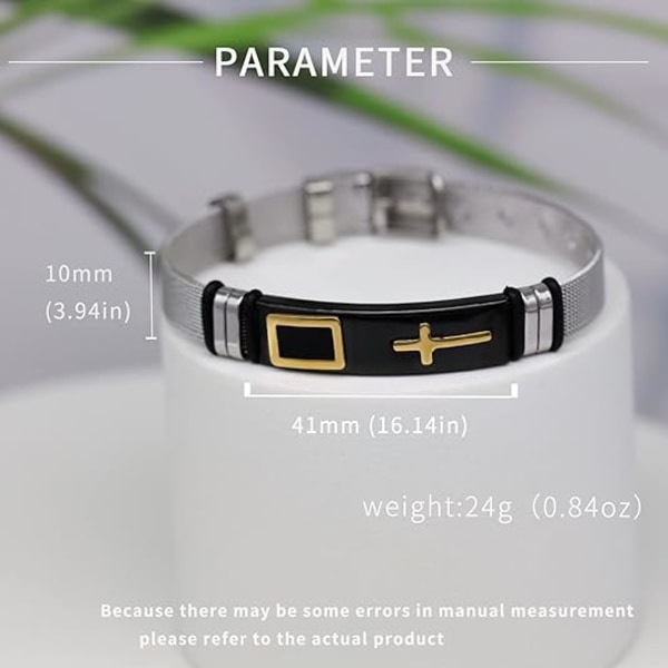 Herrarmband, Svarta armband för män, Snyggt justerbart kors i rostfritt stål, mesh-kedja, armband för män, smycken för män Gold + black