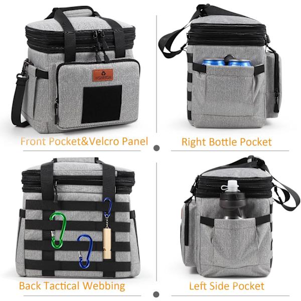 Lunchlåda för män, kvinnor Dubbeldäck Heavy Duty Storisolerad Taktisk Lunchväska Hållbar kylväska med axelrem för vuxna Arbets Picknick Roa Gray 15L