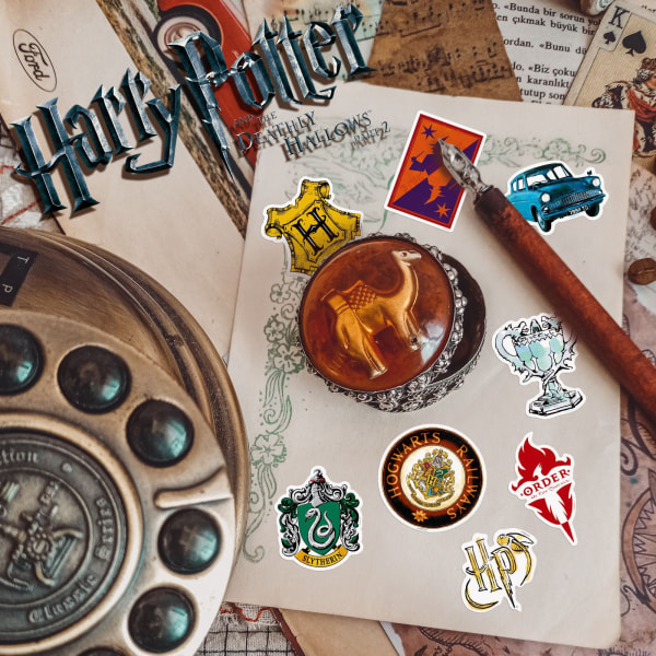 Harry Potter -akvarellivedetarra, 50 kpl, vedenpitävä ja UV-kestävä, sopii kaikkiin laitteisiisi, Tylypahkan noitien ja velhojen akatemia
