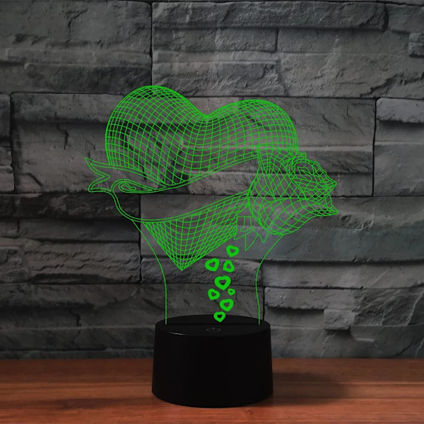 3D Kærlighedsrose Valentinsdag Fjernbetjening 16 Farve Natlys Illusion Akryl LED Fødselsdagsgaver