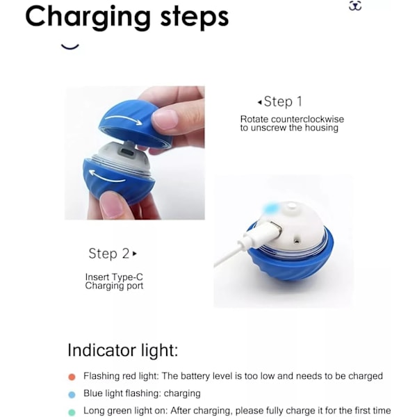 Interaktiivinen Koiran Leikkipallo, Kestävä, Älykäs Tila, Pienille/Keskikokoisille, LED-Valolla, Automaattinen Esteiden Välttely Rullaava Pallo, USB-Latautuva