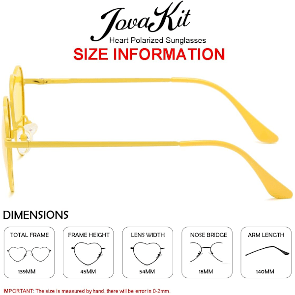 Polariserede hjerteformede solbriller til kvinder - Fashion Lovely Style Metal Frame UV400 beskyttelsesglas All Yellow 54 Millimeters