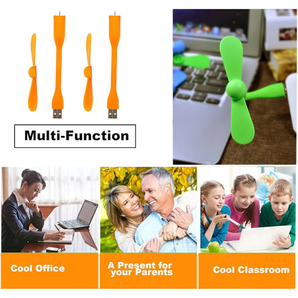 USB Fleksibel Vifte, Mini Bærbar Kjølevifte USB-drevet for Powerbank Bærbar PC AC-lader - 2-pakning (Oransje) Orange