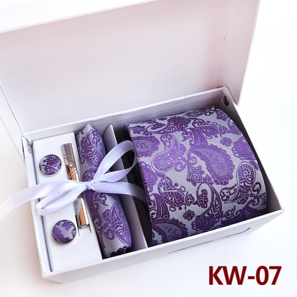 Men's Silk Tie and Pocket Square Woven Formal Tie Cufflink Set Solid Neckties, KW07