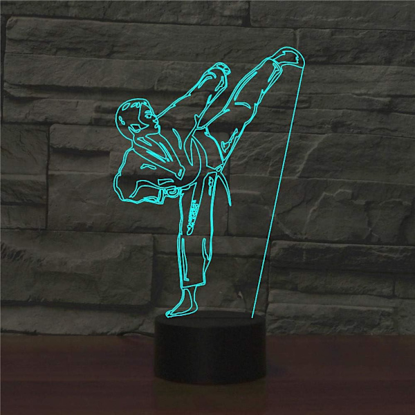 3D Karate Fjärrkontroll 16 Färger Nattlampor Illusion Akryl LED Bord Sänglampa Barn Sovrum Skrivbordsdekoration Födelsedagspresenter Leksak för Barn